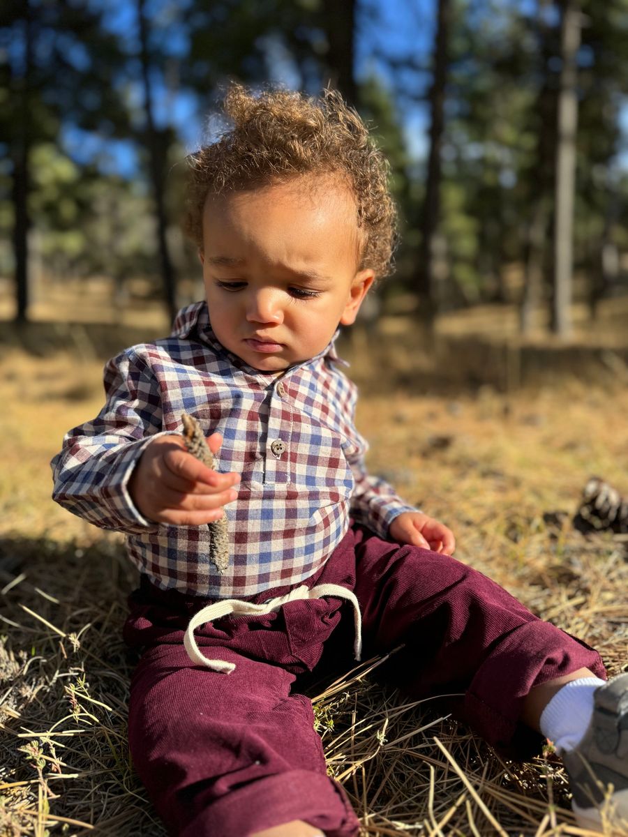 JASPER Woven Onesie - Burgundy/Cream Plaid