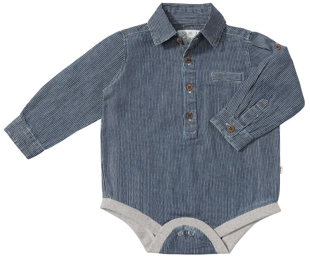 JASPER Woven Onesie - Blue/Thin White Stripe