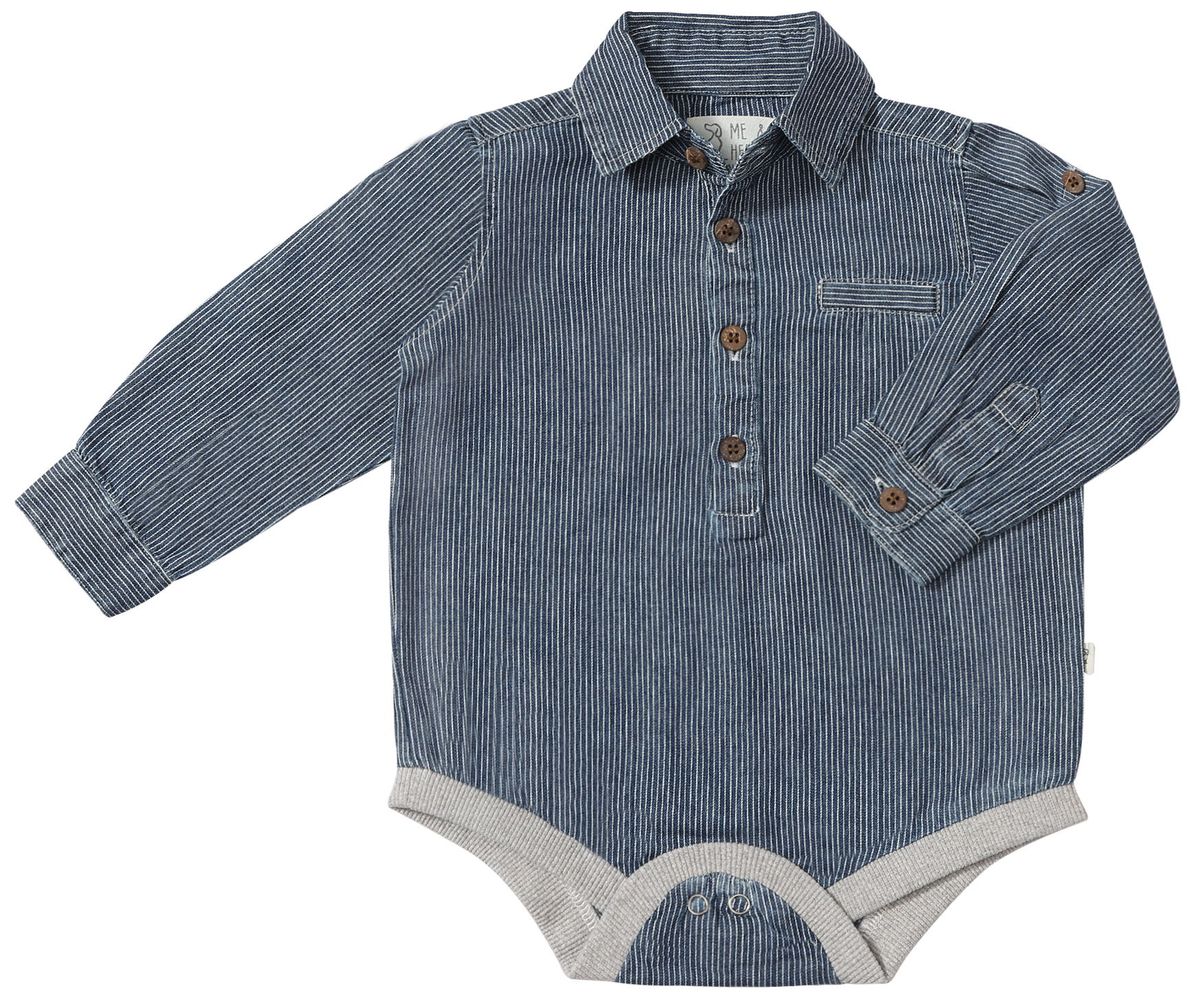 JASPER Woven Onesie - Blue/Thin White Stripe