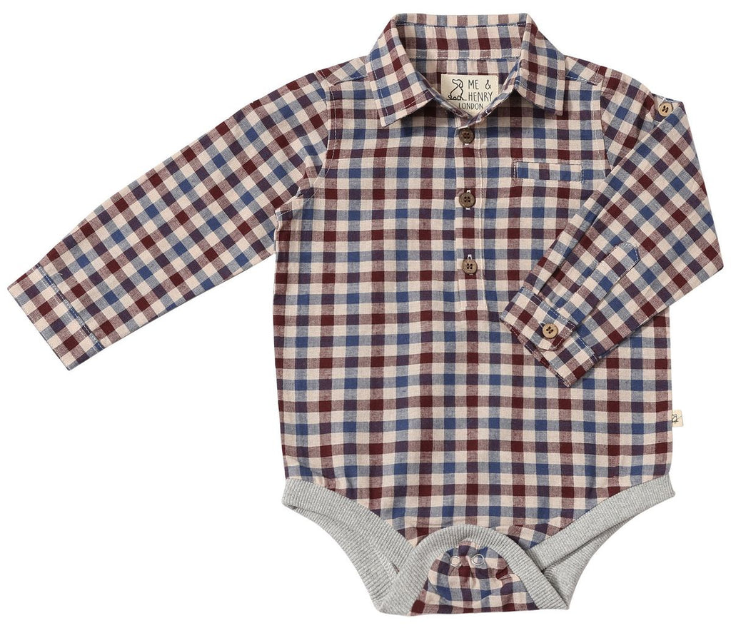 JASPER Woven Onesie - Burgundy/Cream Plaid