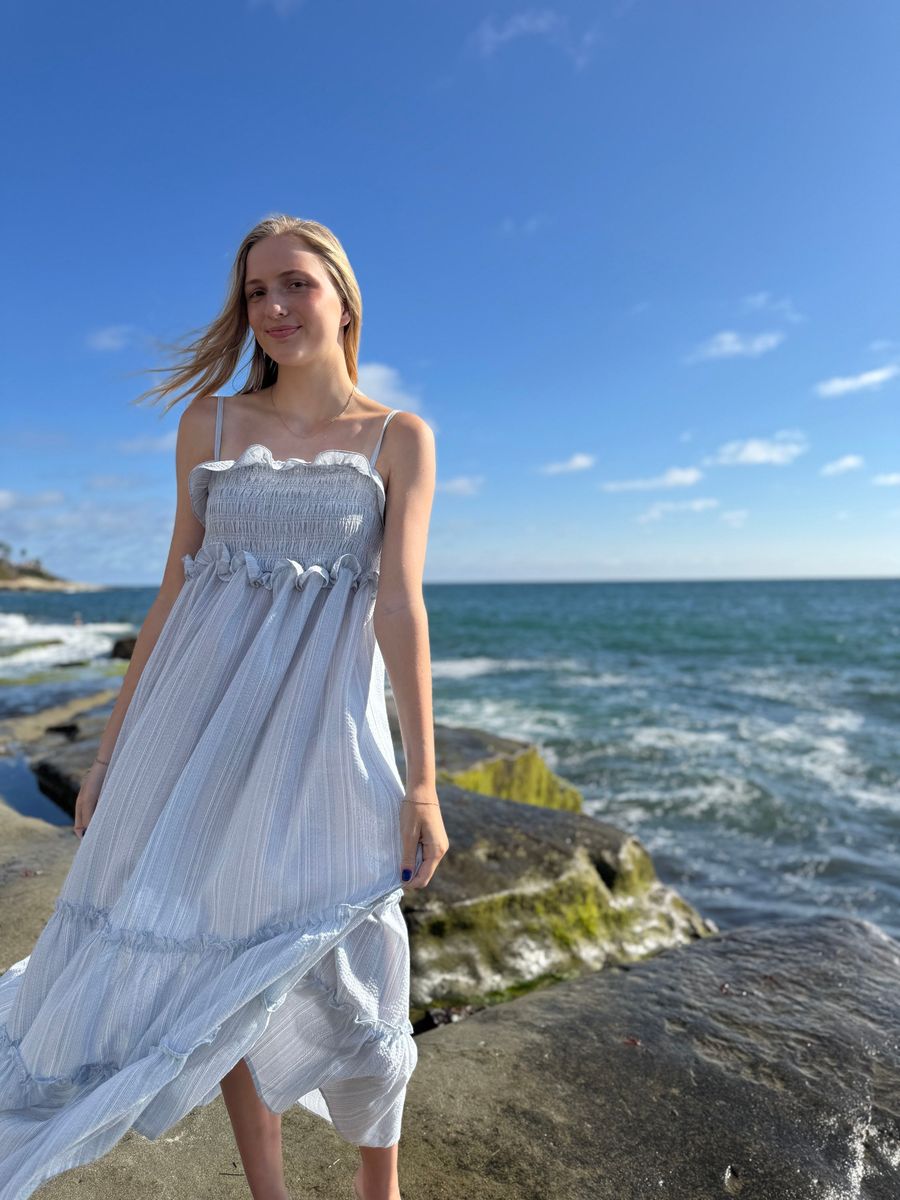 NANCY DRESS - BLUE STRIPE – The Southern Stork Boutique