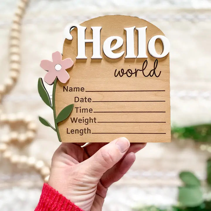 Hello World Birth Stat Sign - Pretty Wildflowers