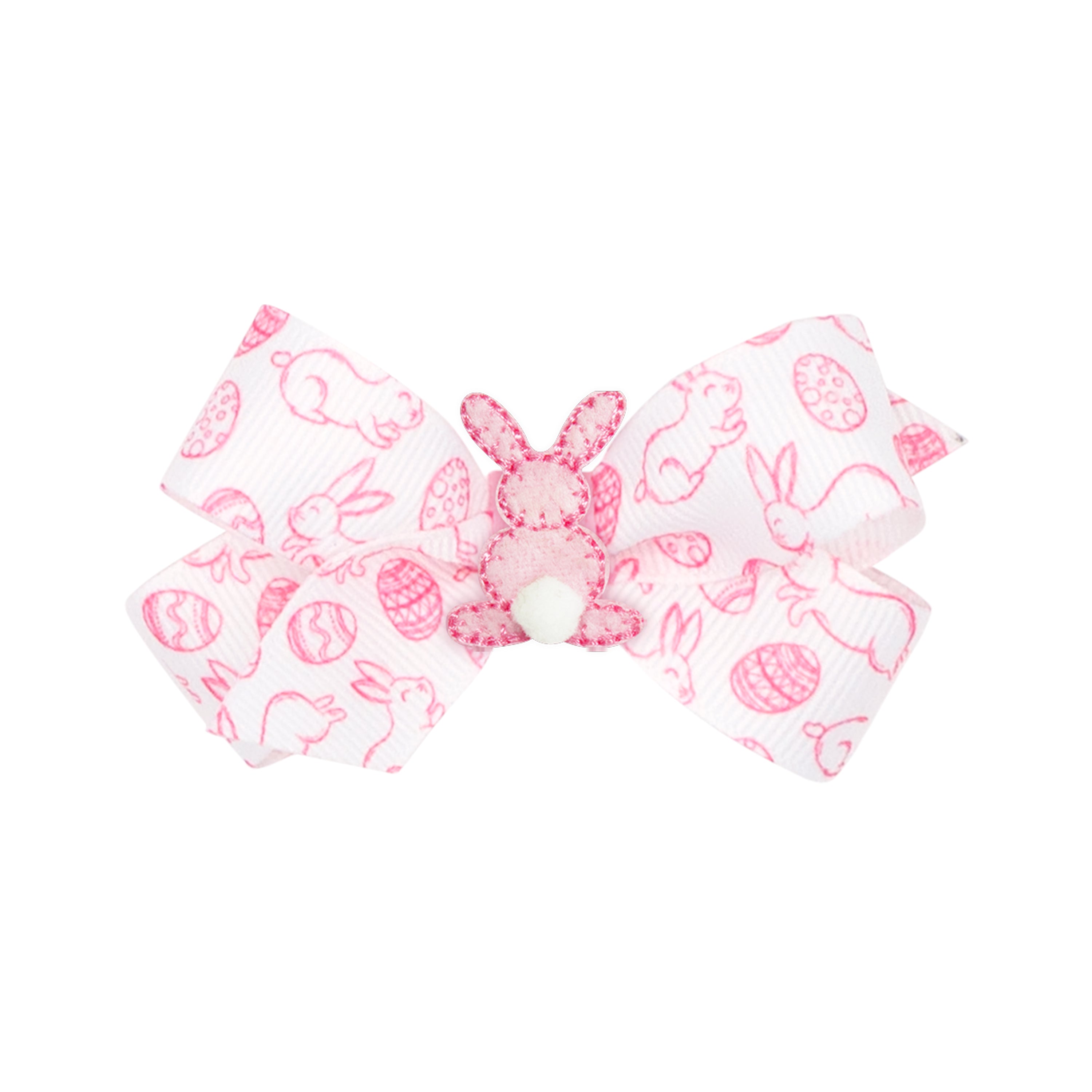 Mini Easter Bunny Print Hair Bow with Small Puff Tail Backside Bunny
