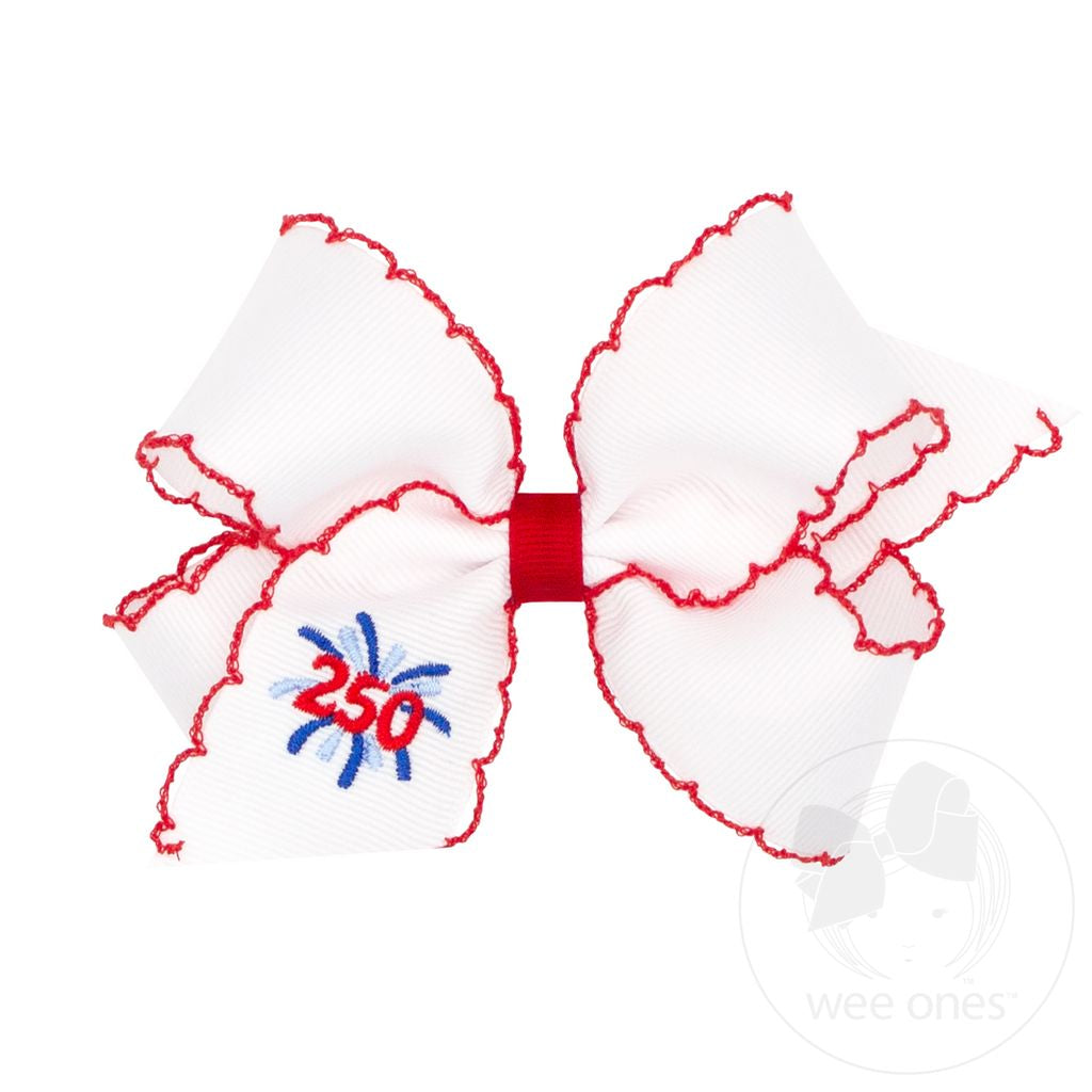 Medium Americana 250 Embroidery on Moonstitch Edge Hair Bow