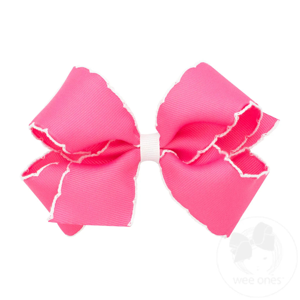Medium Moonstitch Grosgrain Hair Bow with Contrasting Wrap-HT Pink/White