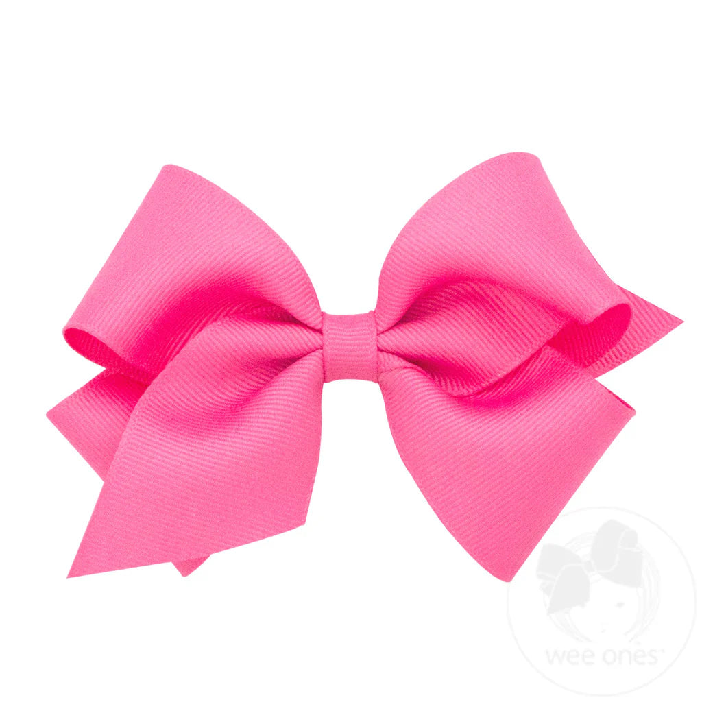 Small Classic Grosgrain Hair Bow (Plain Wrap) HOT PINK