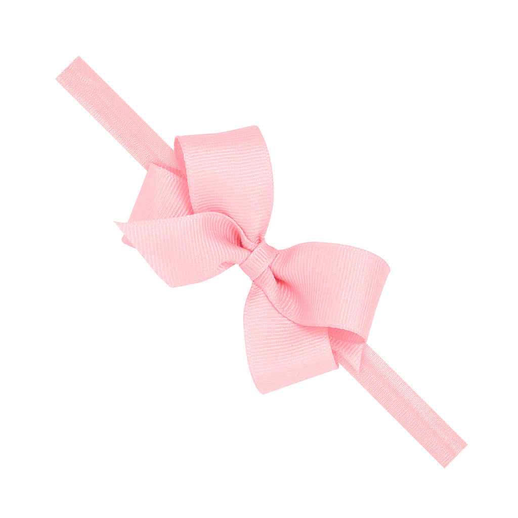 Mini Grosgrain Girls Hair Bow on a Soft Elastic Baby Band