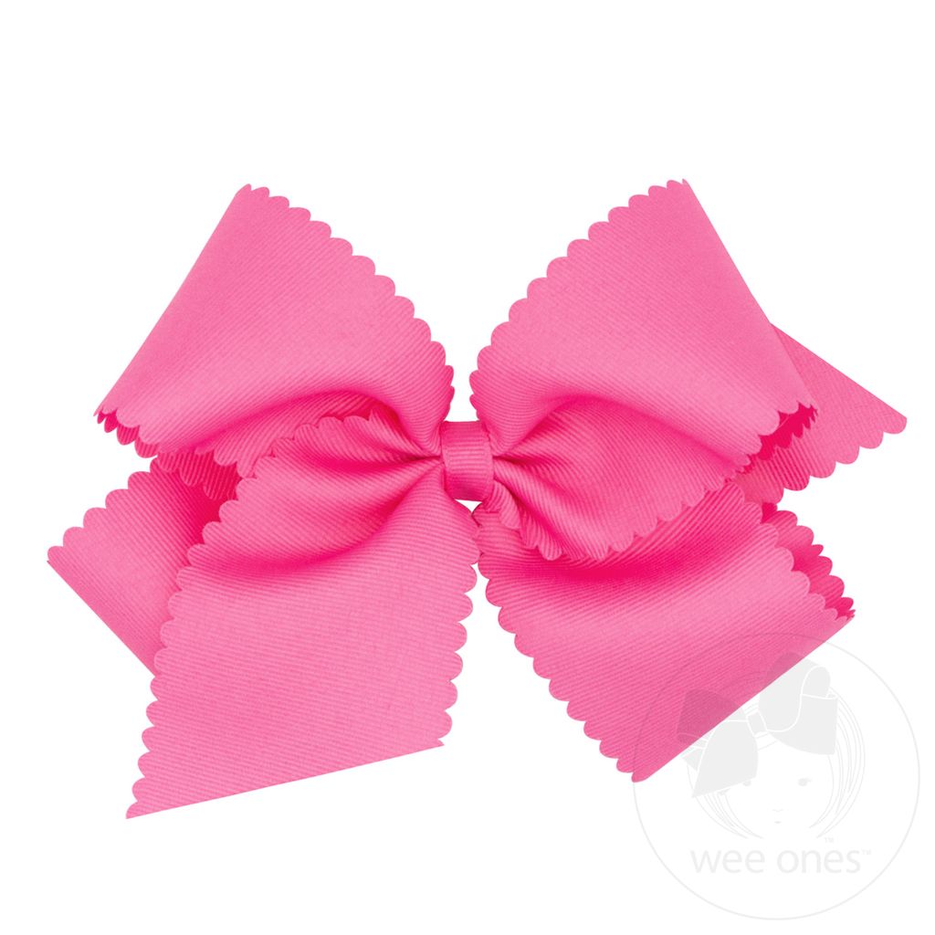 King Grosgrain Hair Bow Scalloped Edge HOT PINK