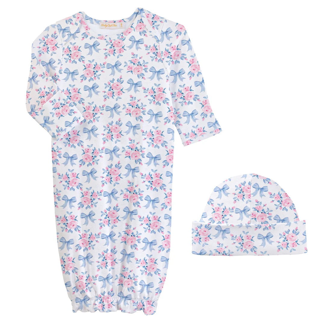 Blue Floral Bows Gown and Hat Set