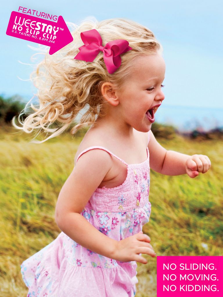 Small Classic Grosgrain Hair Bow (Plain Wrap) HOT PINK