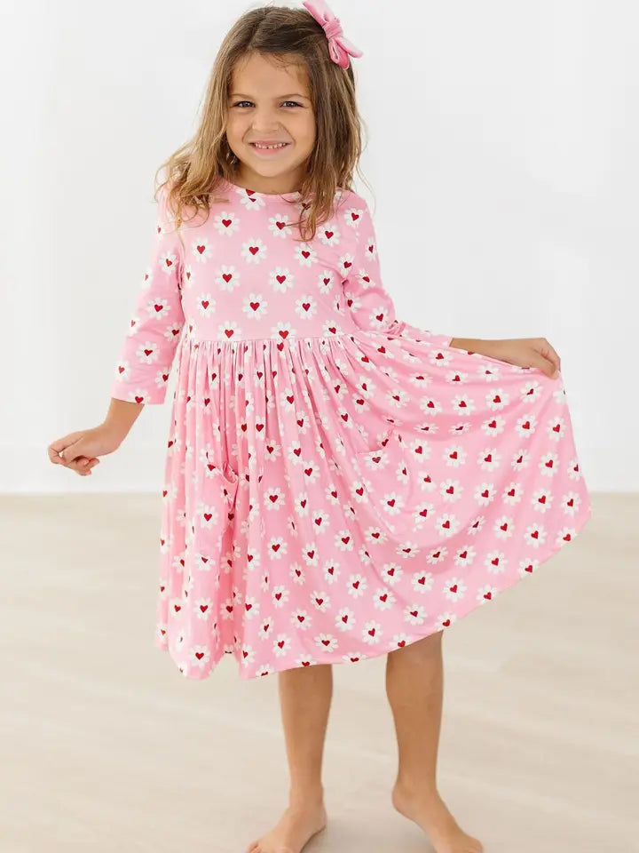 Daisy Delight 3/4 Sleeve Pocket Twirl Dress