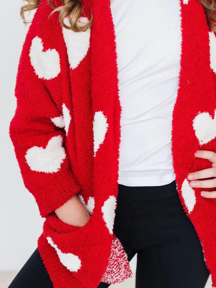 Red/Coconut Heart Cozy Cardigan