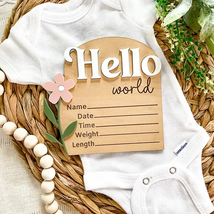 Hello World Birth Stat Sign - Pretty Wildflowers